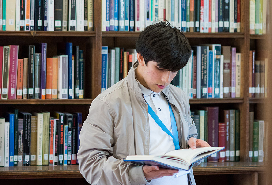 student in the library