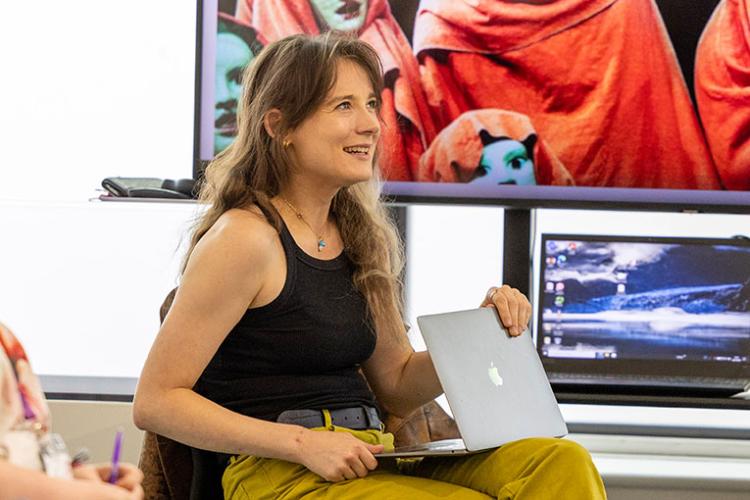 classics student with laptop